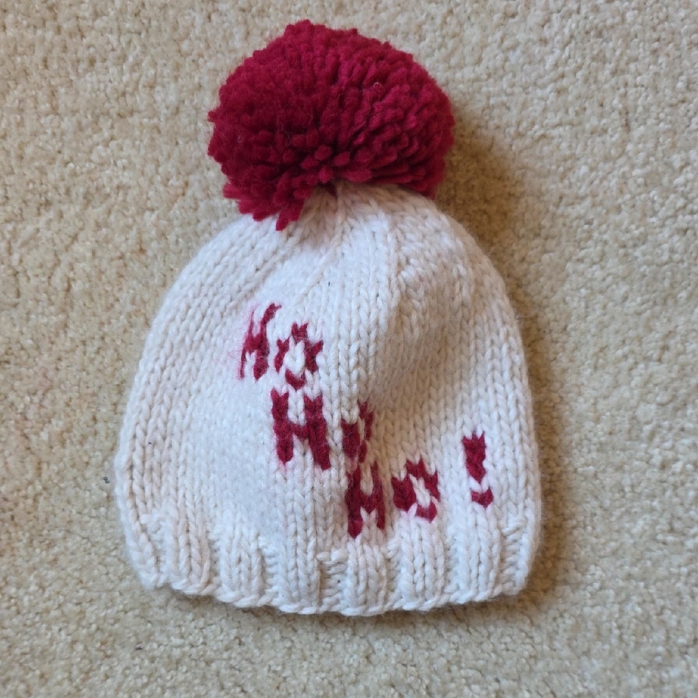 White Knit Hat with Red Pom Pom